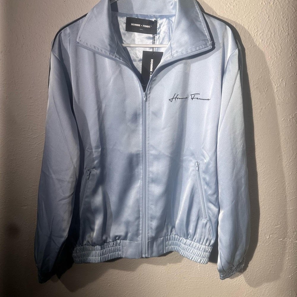 Homme‎ + Femme World Famous Light Blue Bomber Jacket NWT Size Small - Picture 2 of 11